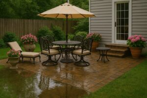 backyard patio with drainage issues